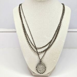 VINTAGE Multiple Strand Layered Large Etched Silver Tone Pendant Necklace